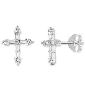 Cross Stud Earrings Sterling Silver CZ Faith Elegant Minimal Stylish Fashion NWT